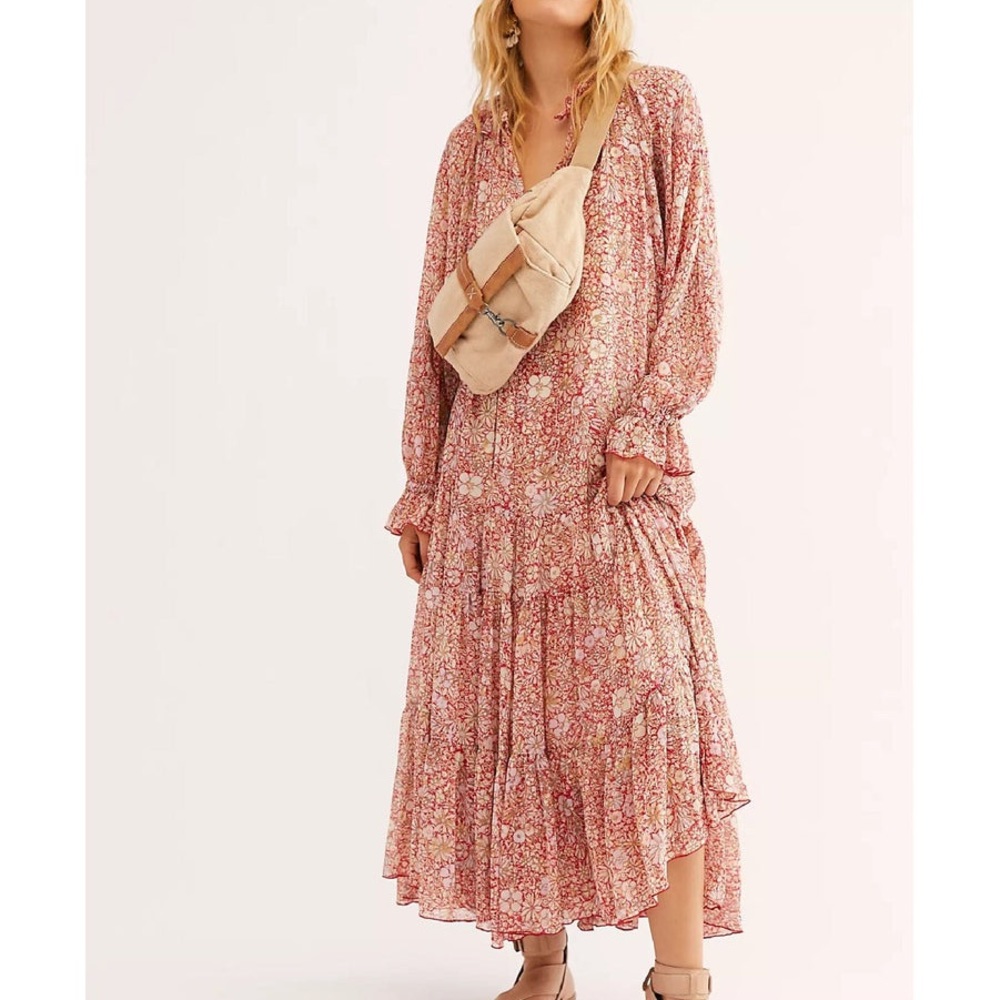 Free People Sheer Floral Tiered Ruffle Midi Dress - Picture 8 of 11